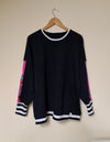 NAVY SWEATSHIRT WITH HOT PINK FLORAL