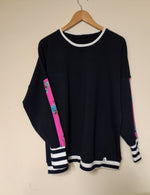 NAVY SWEATSHIRT WITH HOT PINK FLORAL