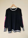NAVY SWEATSHIRT WITH HOT PINK FLORAL
