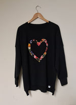 NEW BLACK SWEATSHIRT WITH FLORAL HEART