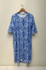 GEMMA DRESS IN BLUE/WHITE IKAT DESIGN
