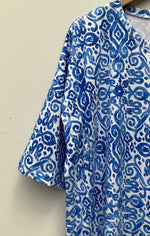 GEMMA DRESS IN BLUE/WHITE IKAT DESIGN