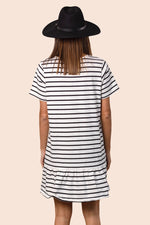 HEIDIE MINI DRESS IN WHITE WITH BLACK STRIPES