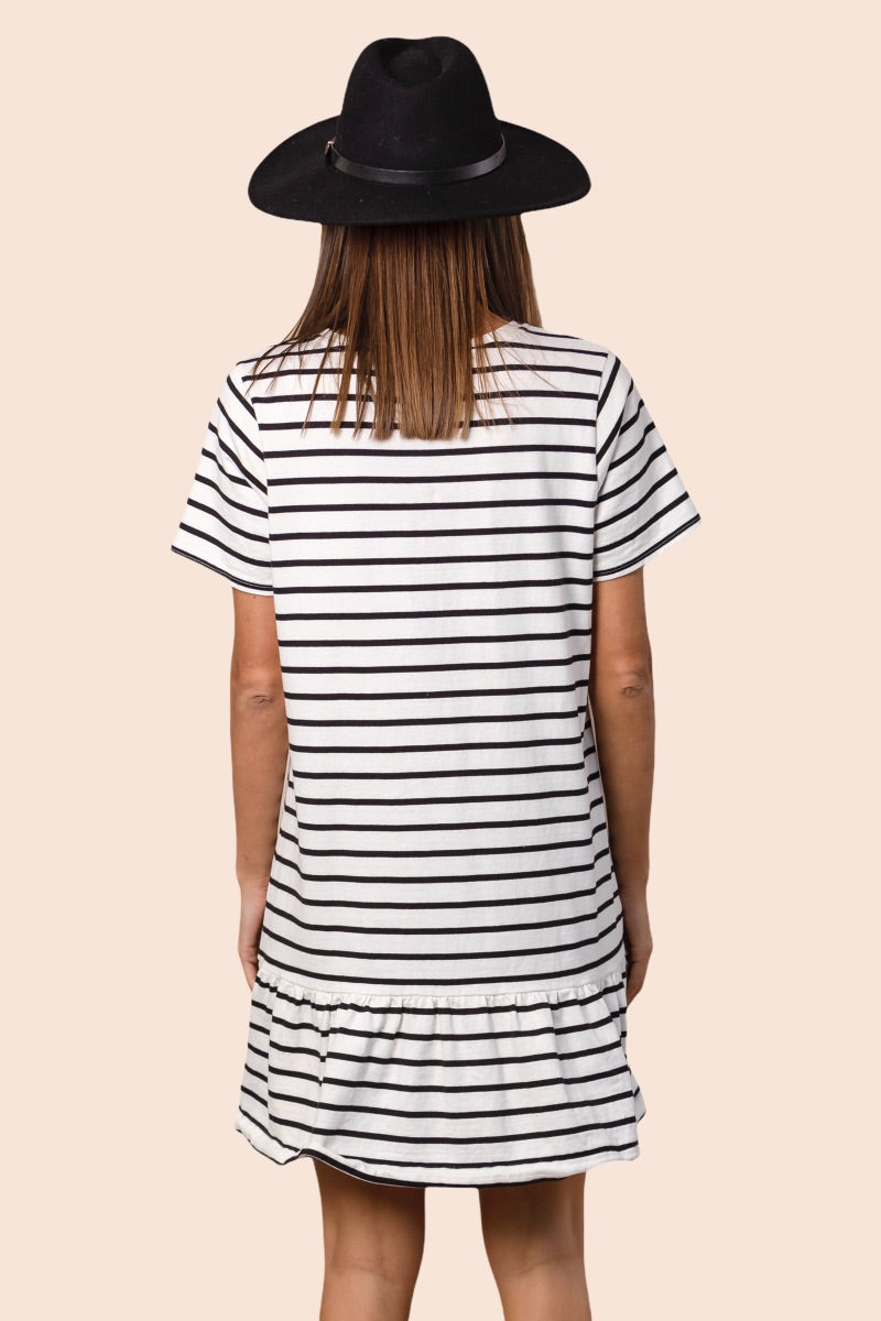 HEIDIE MINI DRESS IN WHITE WITH BLACK STRIPES